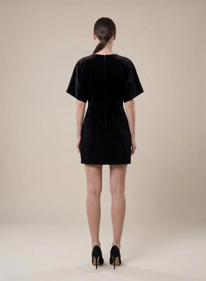 Mish  Women Black V-Neck Velvet Mini Dress for Women | Best Price UAE